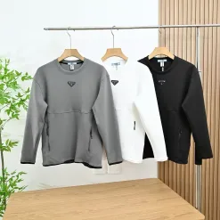 Hochwertige Prada Sweatshirts Grau Leder Solid Style