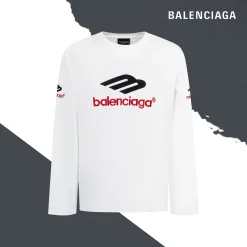 Hochwertiges Balenciaga Langarmshirt aus schwarzer Baumwolle mit Stickerei