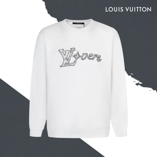 Hochwertige Louis Vuitton Sweatshirts Schwarz Baumwolle Stickerei Luxus