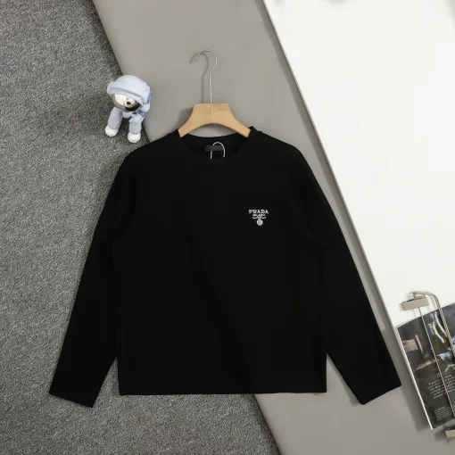 Bestseller Prada Base Shirt Schwarz Baumwolle Bestickt Luxus