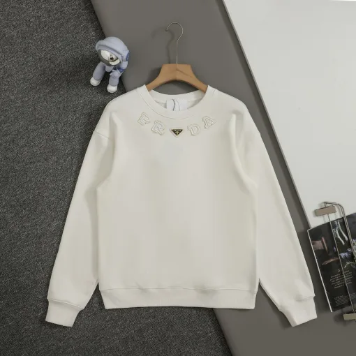 Hochwertiger Prada Hoodie aus schwarzer Baumwolle mit Stickereien