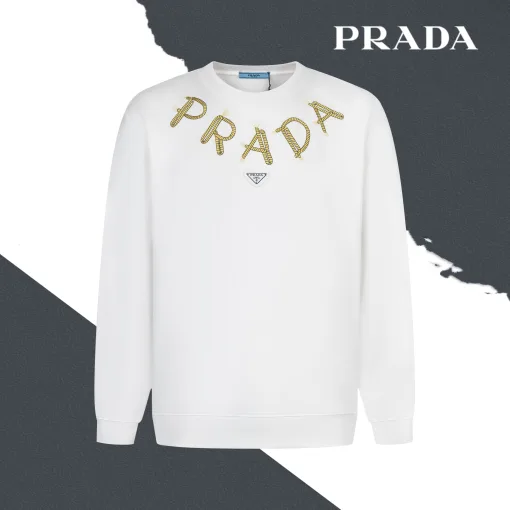 Premium Prada Sweatshirts Schwarze Baumwolle Bestickte Kollektion