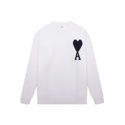Hochwertige Ami Pullover Weiß Klassisch Luxus