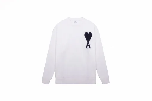 Hochwertige Ami Pullover Weiß Klassisch Luxus