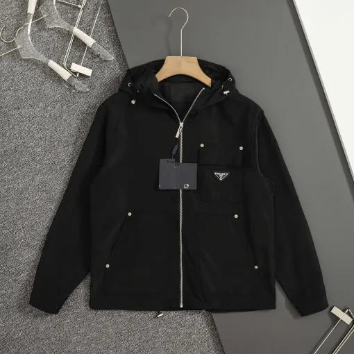 Premium Qualität Prada Mäntel Schwarz Nylon Klassischer Luxus