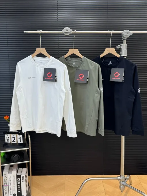 Hochwertige Mammut Langarmshirts Schwarz Polyester Atmungsaktiv Luxus