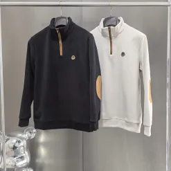 Hochwertige Moncler Sweatshirts Black Suede Patchwork Kollektion