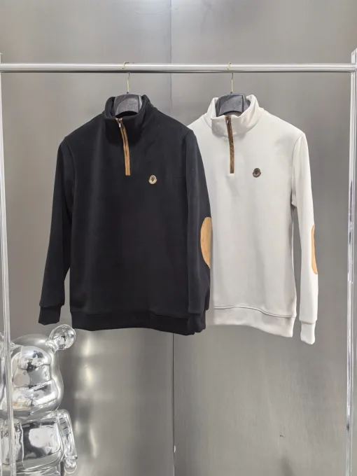 Hochwertige Moncler Sweatshirts Black Suede Patchwork Kollektion