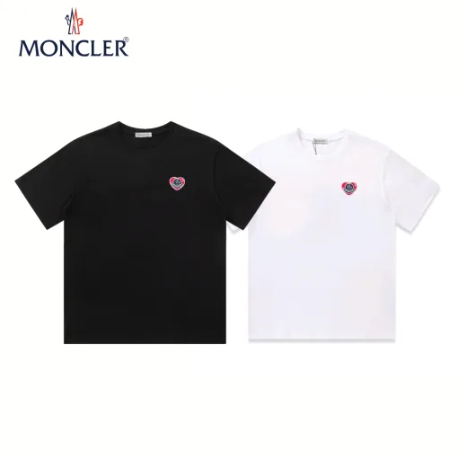 Luxus Moncler T-Shirt Schwarz Baumwolle Bestickt Stil
