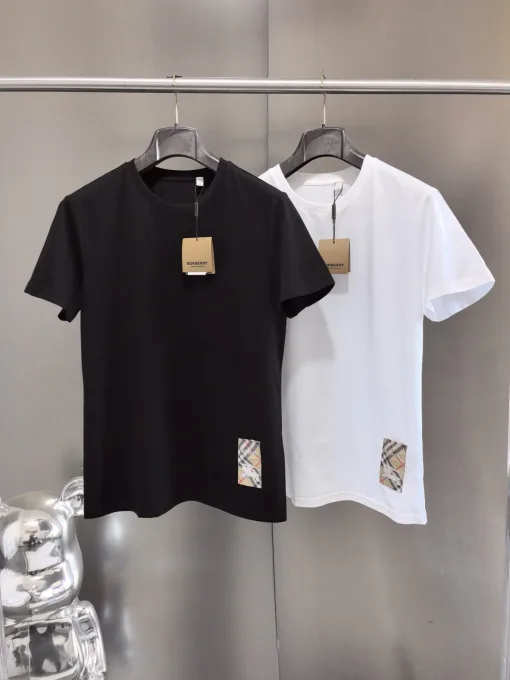 Hochwertiges Burberry T-Shirt Schwarz Baumwolle Plaid Luxus