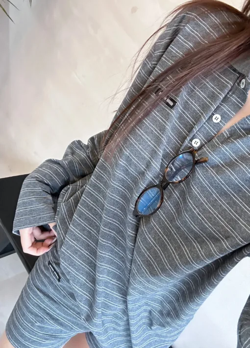 Premium Miu Miu Hemd Grau Gestreift