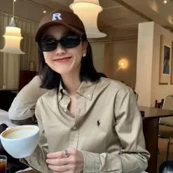 Premium Ralph Lauren Hemd Khaki Seide bestickt Kollektion