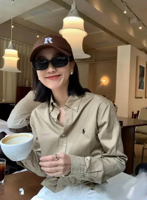 Premium Ralph Lauren Hemd Khaki Seide bestickt Kollektion