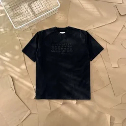 Premium Margiela Kurzarm Schwarz Baumwolle Bestickt Stil