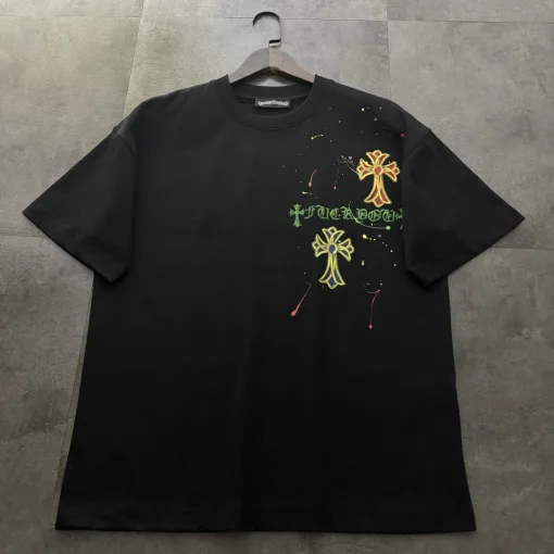 Luxus Chrome Hearts Kurzarm Schwarz Baumwolle Print Style