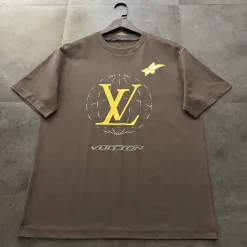 Premium Qualität Louis Vuitton Kurzarm Braun Leinen Logo Luxus