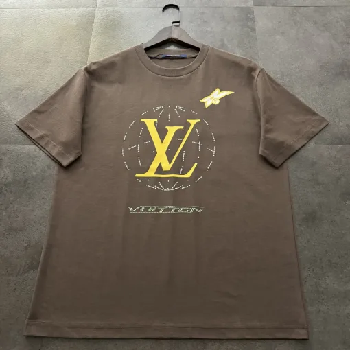 Premium Qualität Louis Vuitton Kurzarm Braun Leinen Logo Luxus