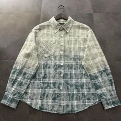 Luxus Chrome Hearts Langarmshirt aus grüner Baumwolle im Karo-Stil