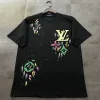 Premium Qualität Louis Vuitton Kurzarm Schwarz Baumwolle Bestickt Luxus