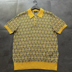 Hochwertige Fendi Kurzarmhemden Gelbe Seiden-Jacquard-Kollektion