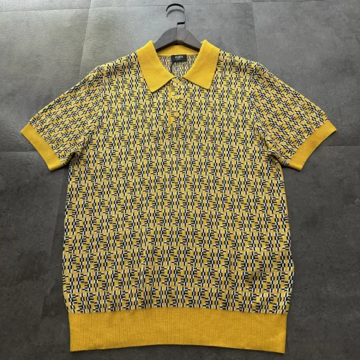 Hochwertige Fendi Kurzarmhemden Gelbe Seiden-Jacquard-Kollektion