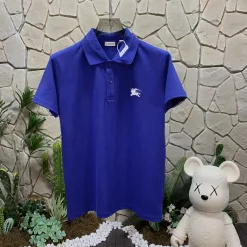 Burberry Kurzarmshirt aus blauer Baumwolle in Premiumqualität mit Logo