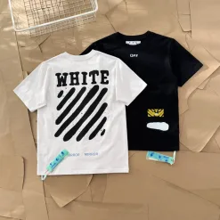 Premium Qualität Off-White Kurzarm Weiß Baumwolle Gestreift Luxus