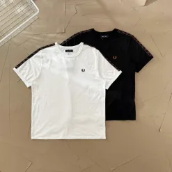 Premium Fred Perry Kurzarm Schwarz Baumwolle Logo Luxus