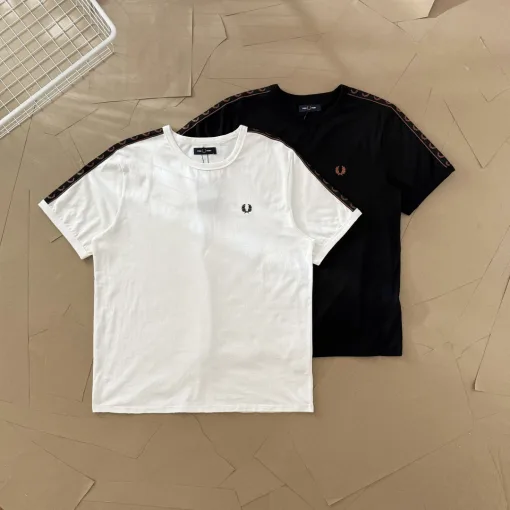 Premium Fred Perry Kurzarm Schwarz Baumwolle Logo Luxus