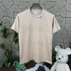 Burberry – Kurze Ärmel in Premium-Qualität, einfarbig, hellbraune Baumwolle