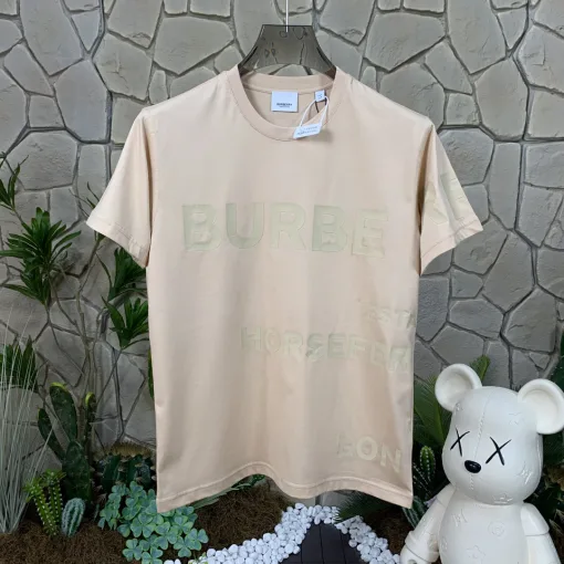 Burberry – Kurze Ärmel in Premium-Qualität, einfarbig, hellbraune Baumwolle