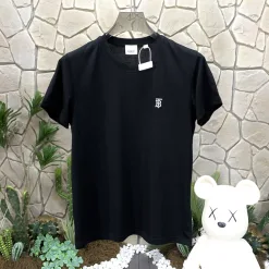 Hochwertige Burberry Kurzarm Schwarz Baumwolle Logo Luxus