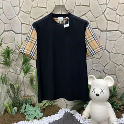 Hochwertige Burberry Kurzarm Schwarz Baumwolle Vintage Luxus
