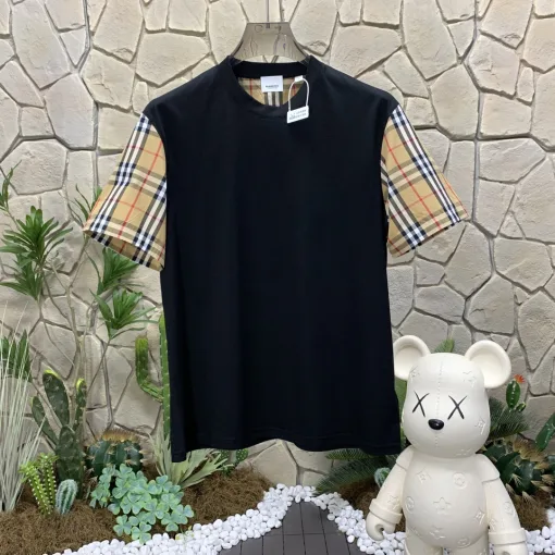 Hochwertige Burberry Kurzarm Schwarz Baumwolle Vintage Luxus