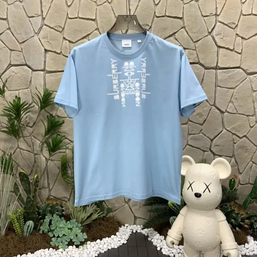 Luxus Burberry Kurzarm Blau Baumwolle Logo Stil