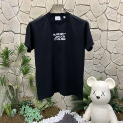 Premium Qualität Burberry Kurzarm Schwarz Baumwolle Bestickt Luxus