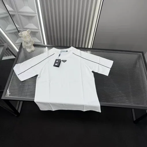 Bestseller Prada Kurzarm Weiß Baumwolle Logo Luxus