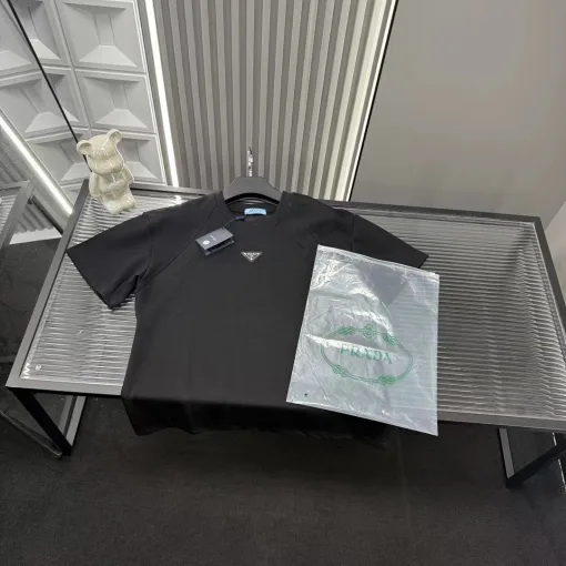 Bestseller Prada Kurzarm Schwarz Baumwolle Logo Style