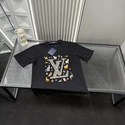 Hochwertiger Louis Vuitton Kurzarm Schwarzer Druck Luxus