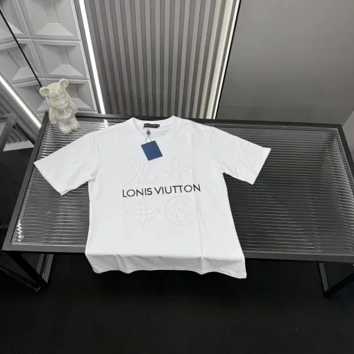 Premium Louis Vuitton Kurzarm Weiß Bestickte Kollektion