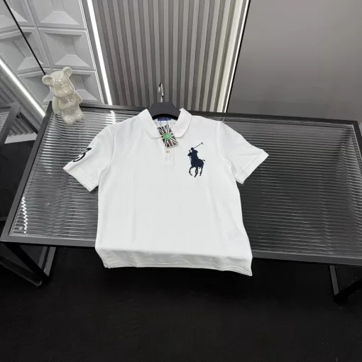 Hochwertiges Ralph Lauren Kurzarm-Shirt im weißen bestickten Stil