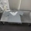 Luxus Armani Kurzarm Grau Bestickt Luxus