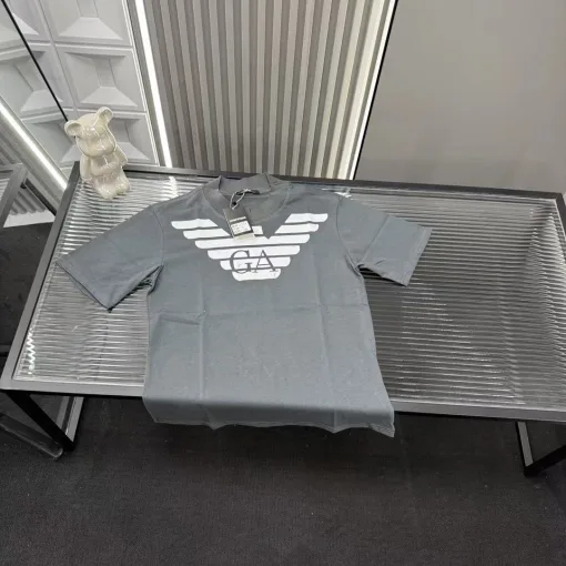 Luxus Armani Kurzarm Grau Bestickt Luxus
