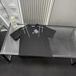 Premium Qualität Prada Kurzarm Schwarz Bestickt Luxus