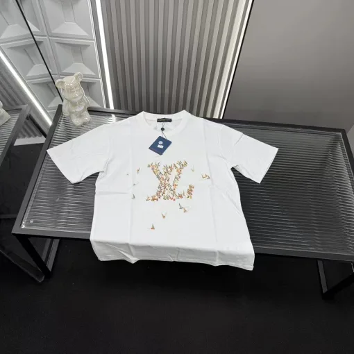 Premium Louis Vuitton Kurzarm Weiß bestickt Stil