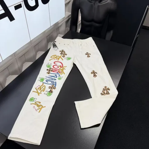 Premium Qualität Chrome Hearts Hose Weiß Monogramm Luxus