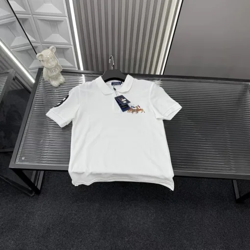 Luxus Ralph Lauren Kurzarm-Kollektion mit weißer Stickerei