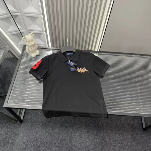 Hochwertiges Ralph Lauren Kurzarm-Shirt im schwarzen bestickten Stil
