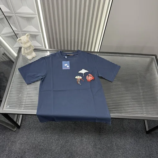 Premium Qualität Louis Vuitton Kurzarm Navy Bestickt Luxus