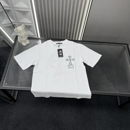 Hochwertiges Chrome Hearts Kurzarm-Shirt im weißen Stickstil